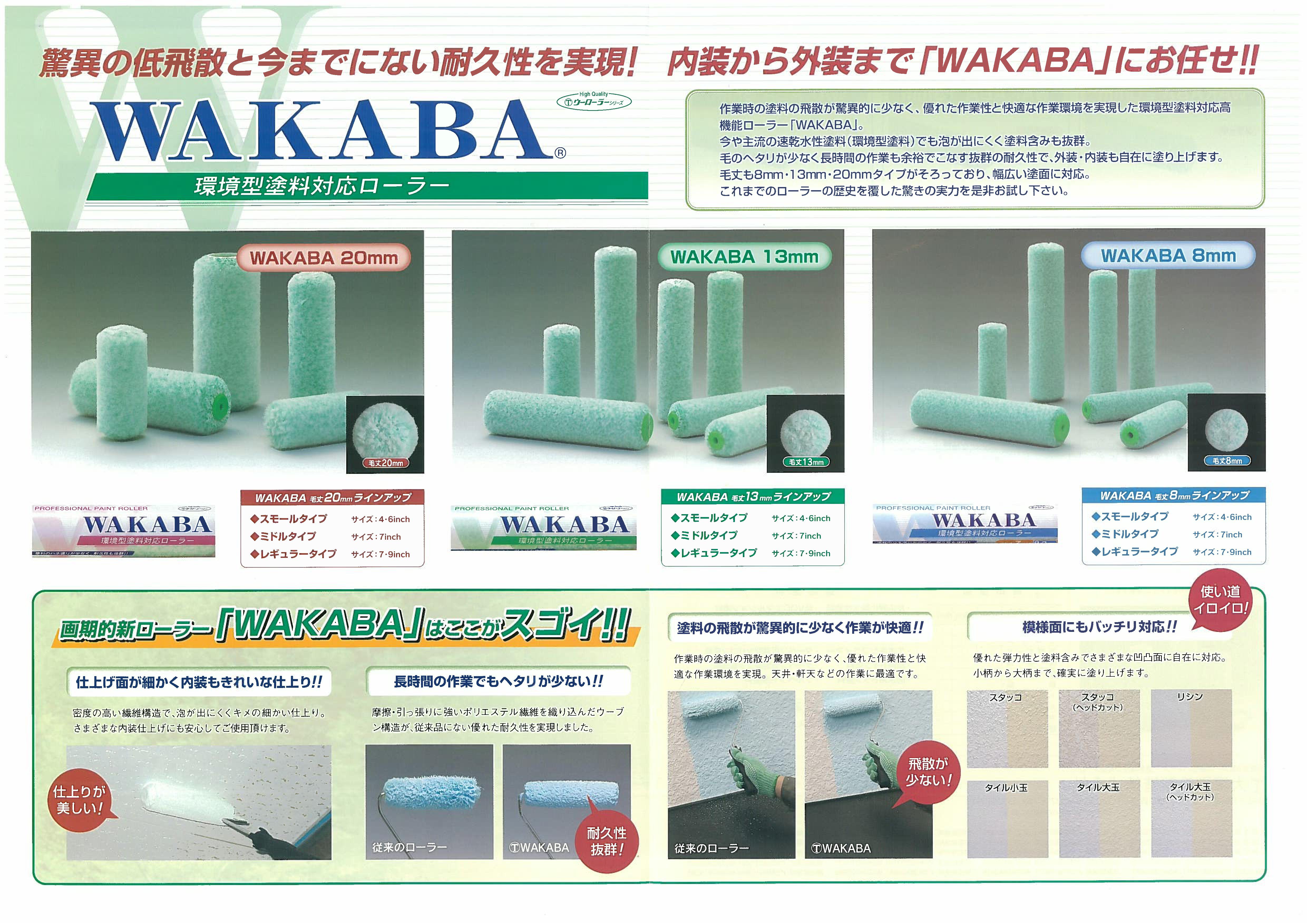 大塚刷毛製造 NEW ﾏﾙﾃｰ WAKABA 8ﾐﾘ ｽﾓｰﾙ 4ｲﾝﾁ・6ｲﾝﾁ 10本セット｜激安通販の塗装用品カラーストアーインプルーヴとす
